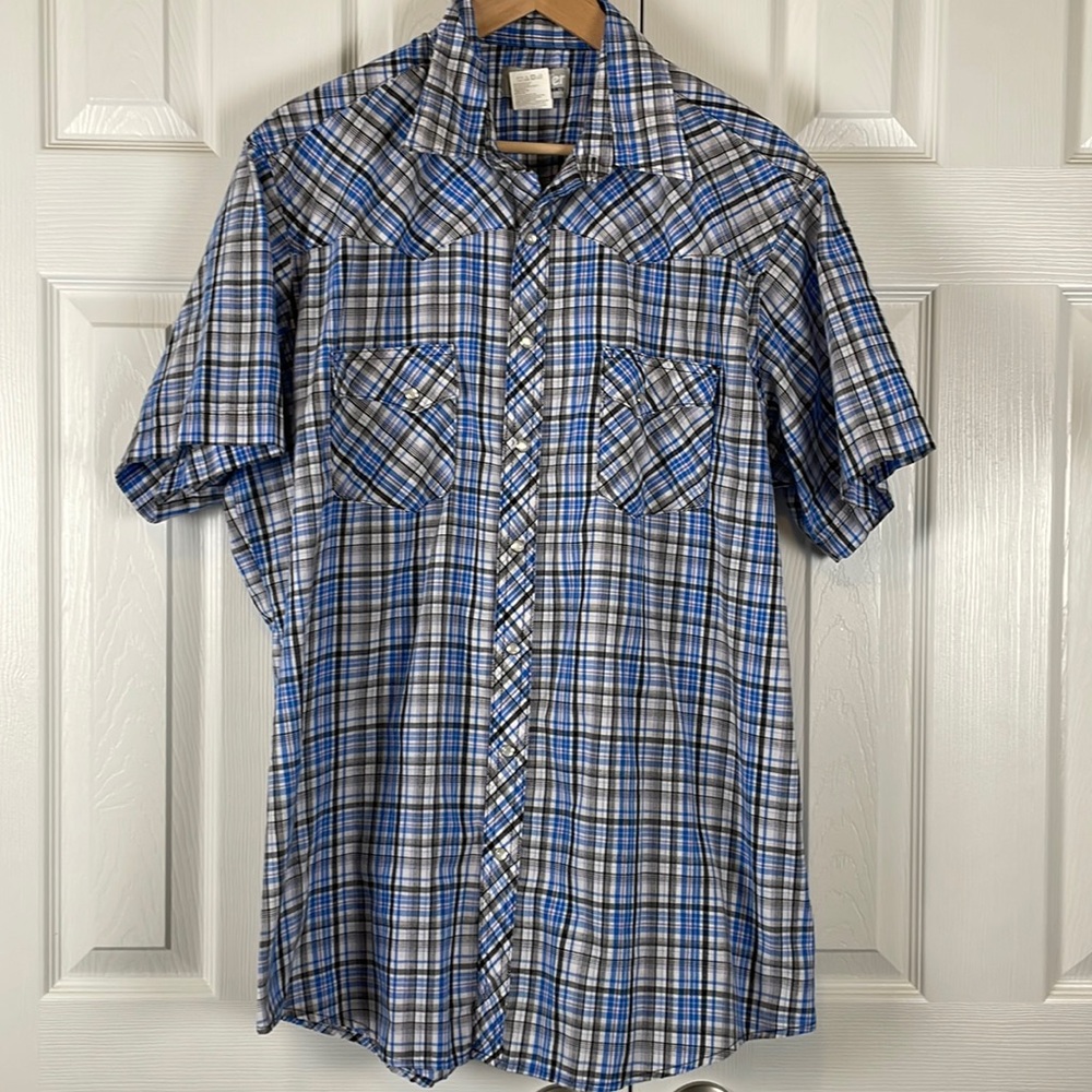 Wrangler Wrancher western cowboy pearl snap short sleeve button down, men’s XLT